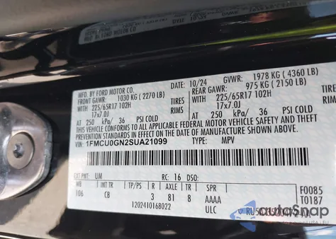 2025 Ford Escape Active from USA, damaged, VIN 1FMCU0GN2SUA21099